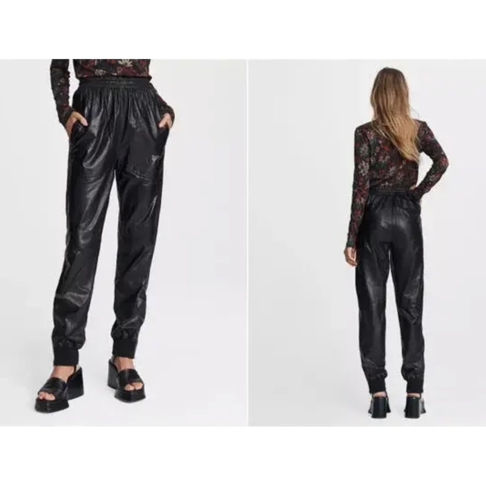 RAG &‎ BONE Lamb Leather Jogger Pants Black Zip Ankle Elastic Waist Luxe M